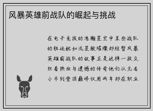 风暴英雄前战队的崛起与挑战